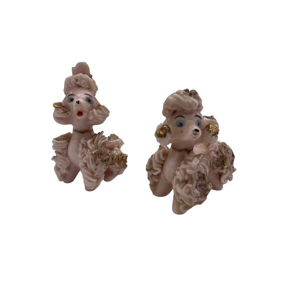 Unbranded Other - Vintage Pink Spaghetti Poodle Figurine Pair Gold Trim Mid-Century Japan
